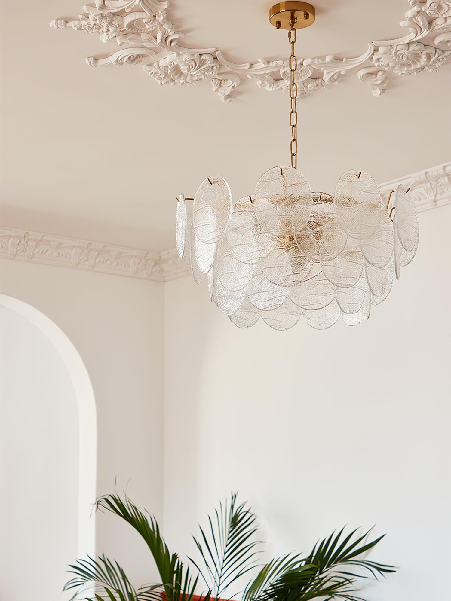 Lustra Chandelier Glass Disc Gold-Neutral Decor