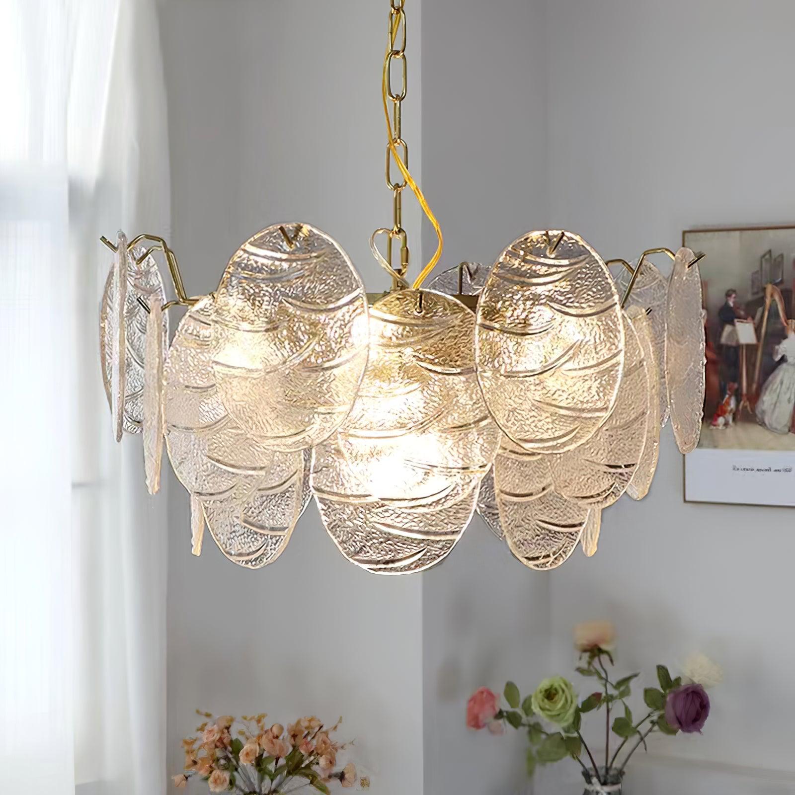 Lustra Chandelier Glass Disc Gold-Neutral Decor