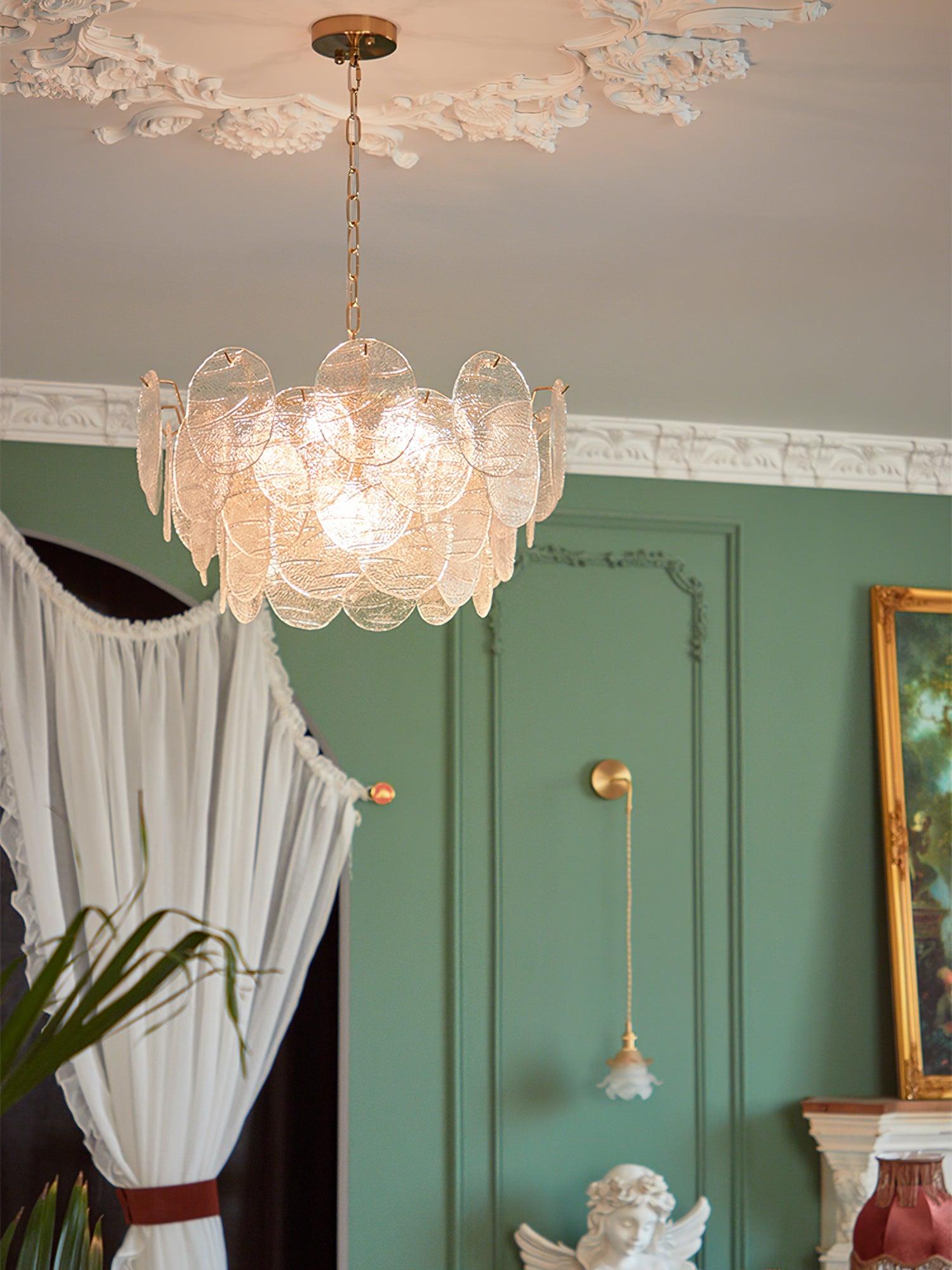 Lustra Chandelier Glass Disc Gold-Neutral Decor