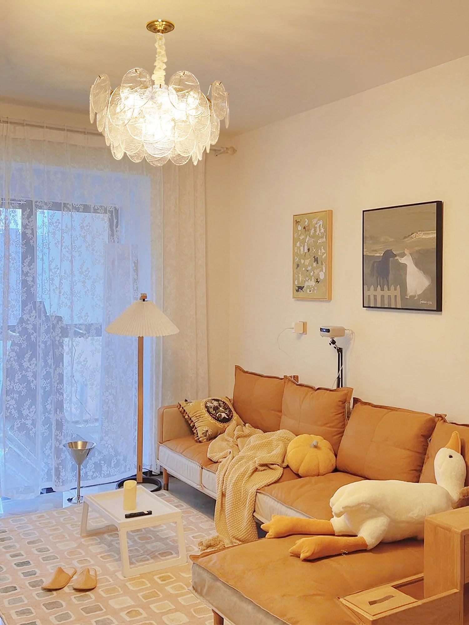 Lustra Chandelier Glass Disc Gold-Neutral Decor