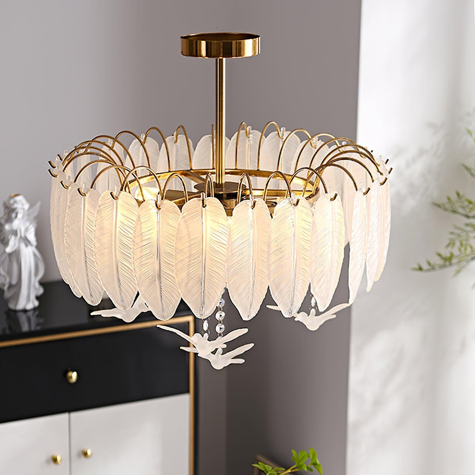 Sevelo Ceiling Lamp Glass Feather Bird Elegant-Neutral Decor