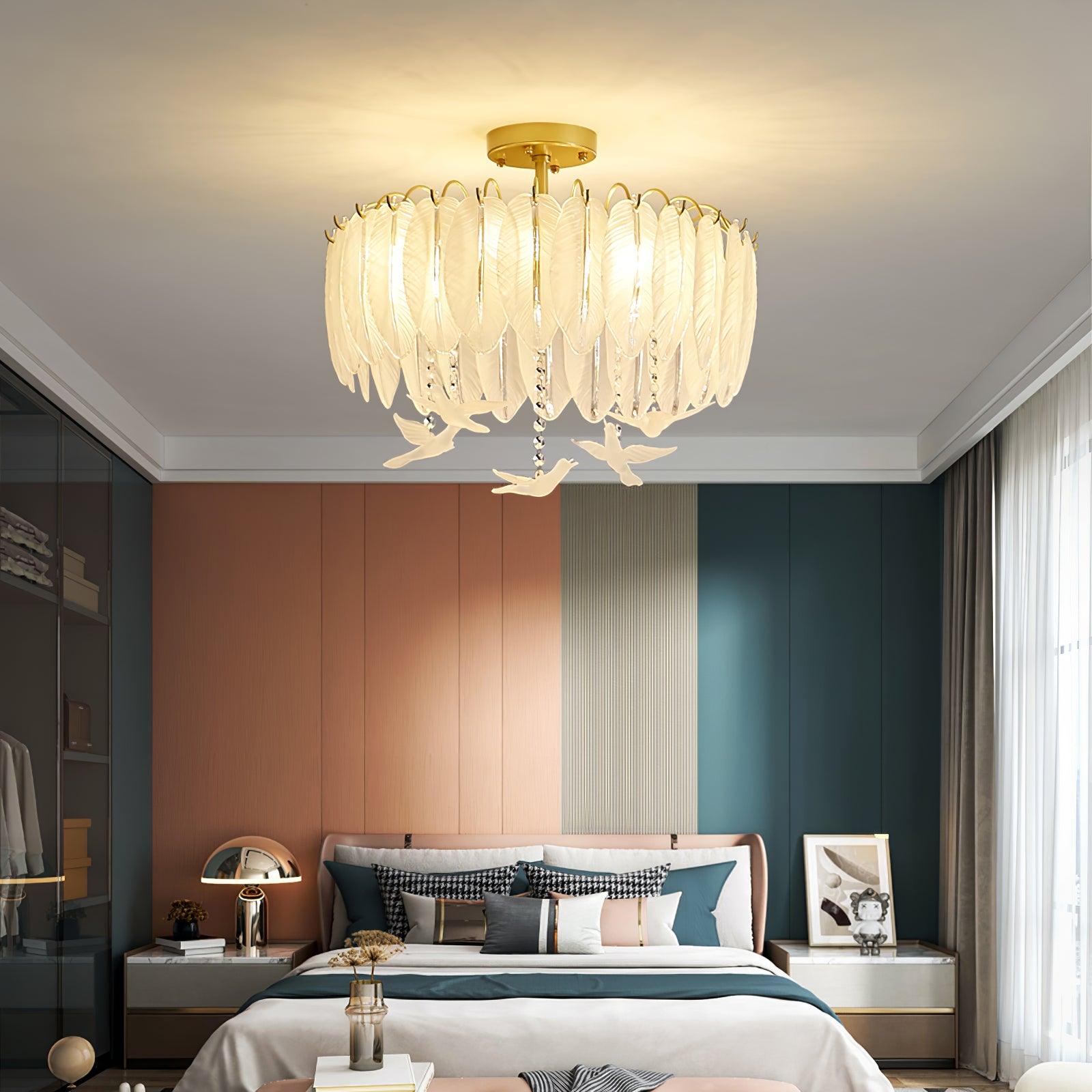 Sevelo Ceiling Lamp Glass Feather Bird Elegant-Neutral Decor