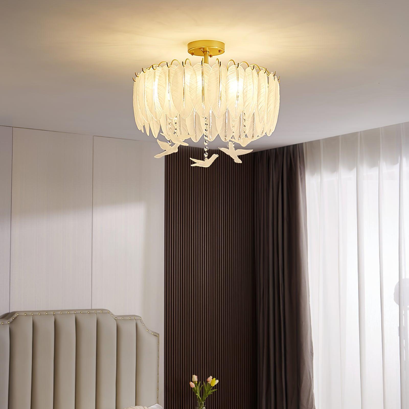 Sevelo Ceiling Lamp Glass Feather Bird Elegant-Neutral Decor