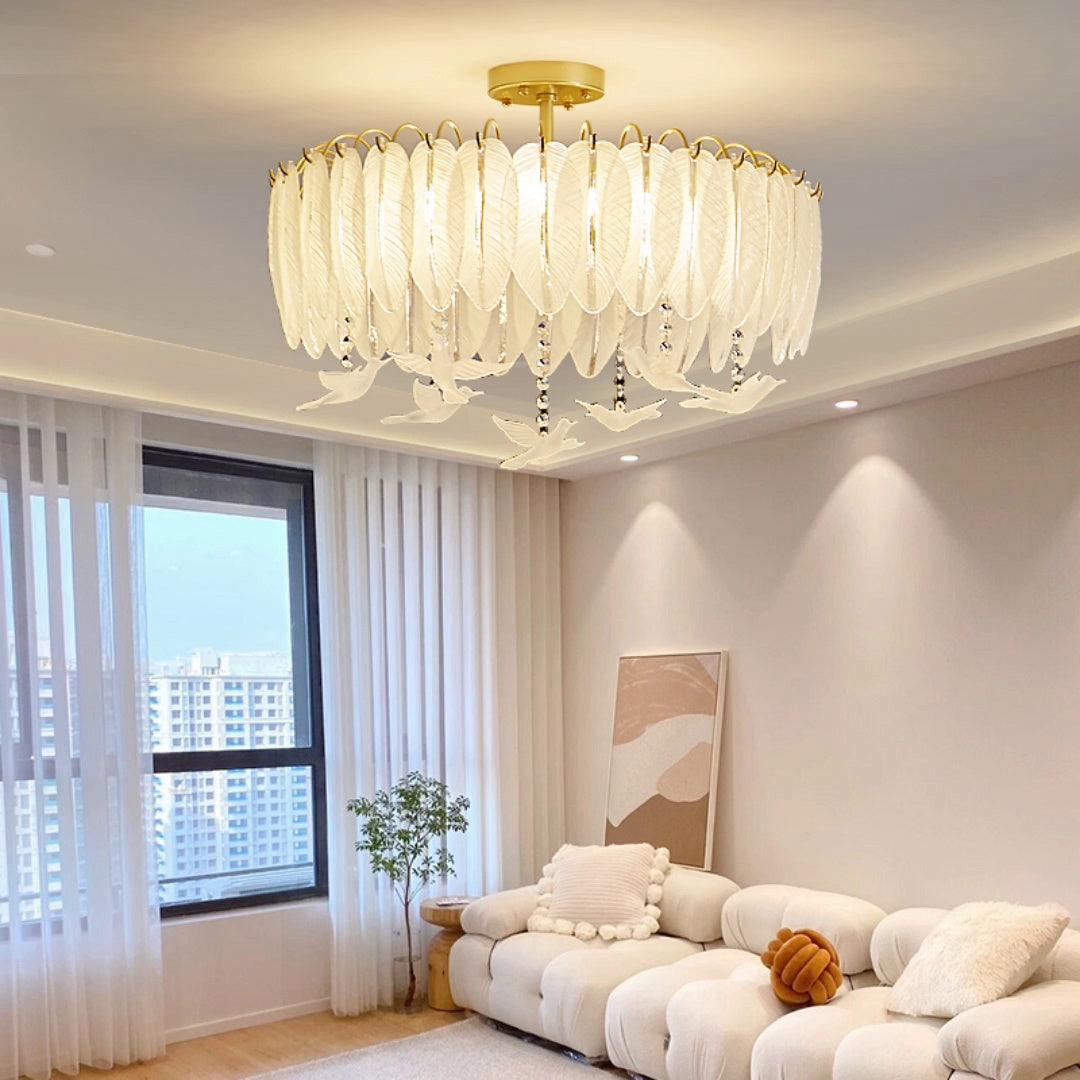 Sevelo Ceiling Lamp Glass Feather Bird Elegant-Neutral Decor
