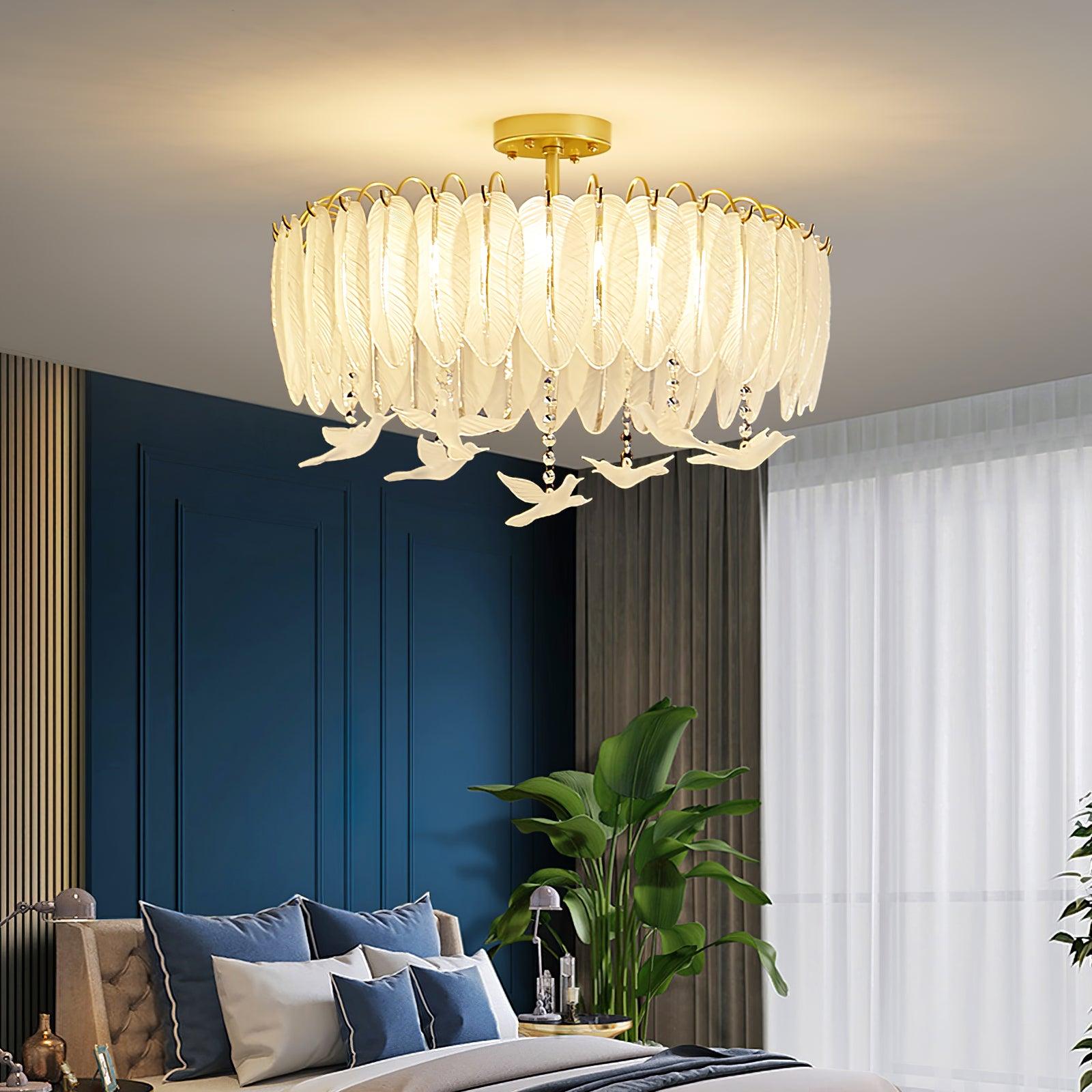 Sevelo Ceiling Lamp Glass Feather Bird Elegant-Neutral Decor