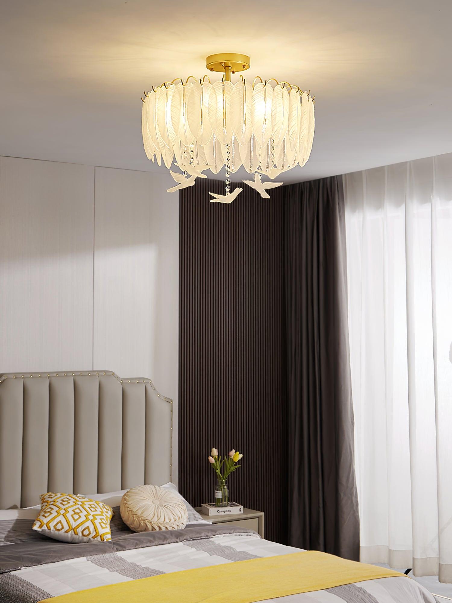 Sevelo Ceiling Lamp Glass Feather Bird Elegant-Neutral Decor