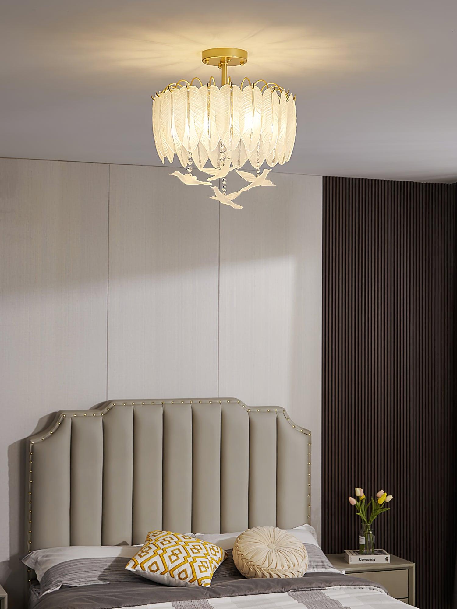 Sevelo Ceiling Lamp Glass Feather Bird Elegant-Neutral Decor