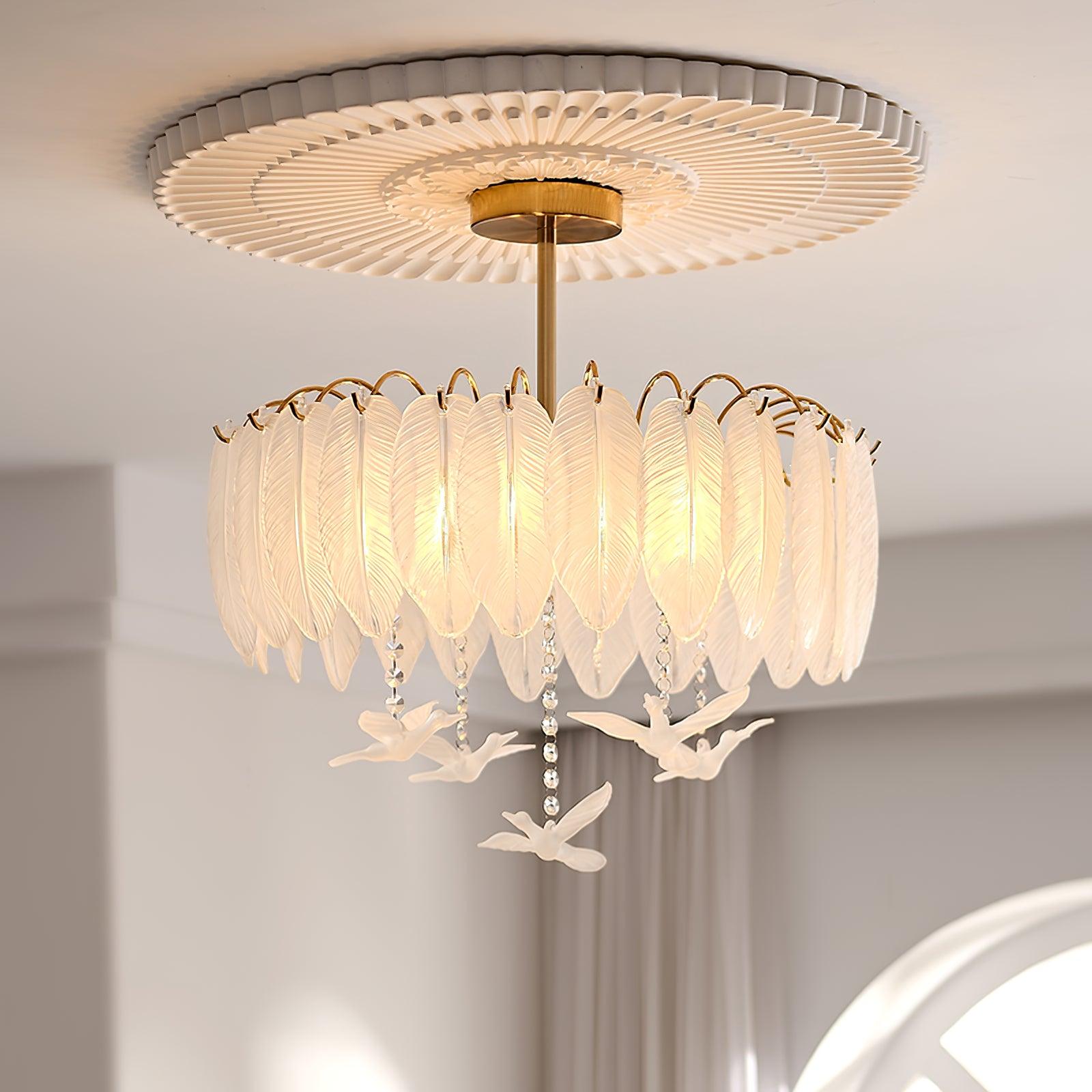 Sevelo Ceiling Lamp Glass Feather Bird Elegant-Neutral Decor