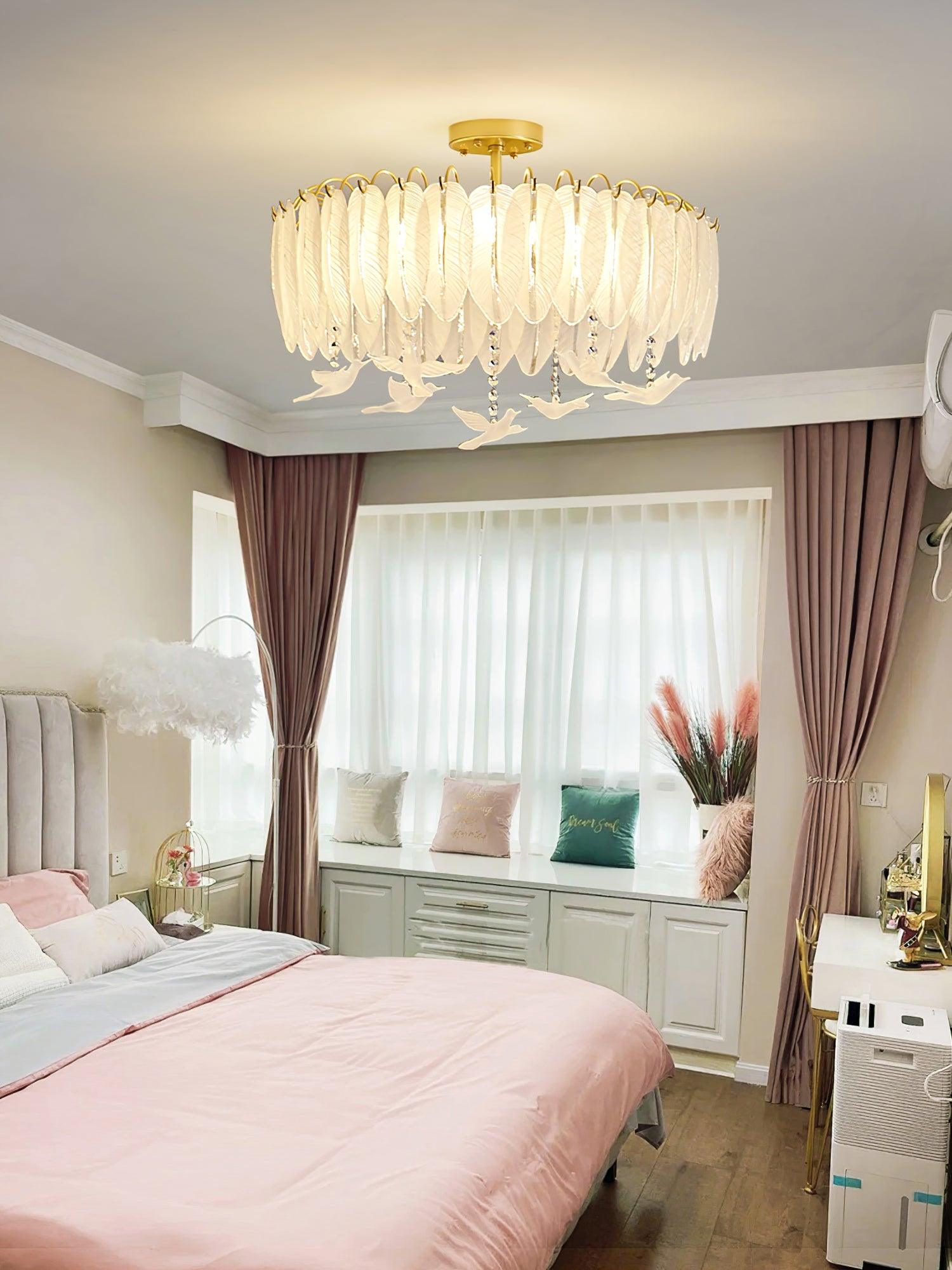 Sevelo Ceiling Lamp Glass Feather Bird Elegant-Neutral Decor