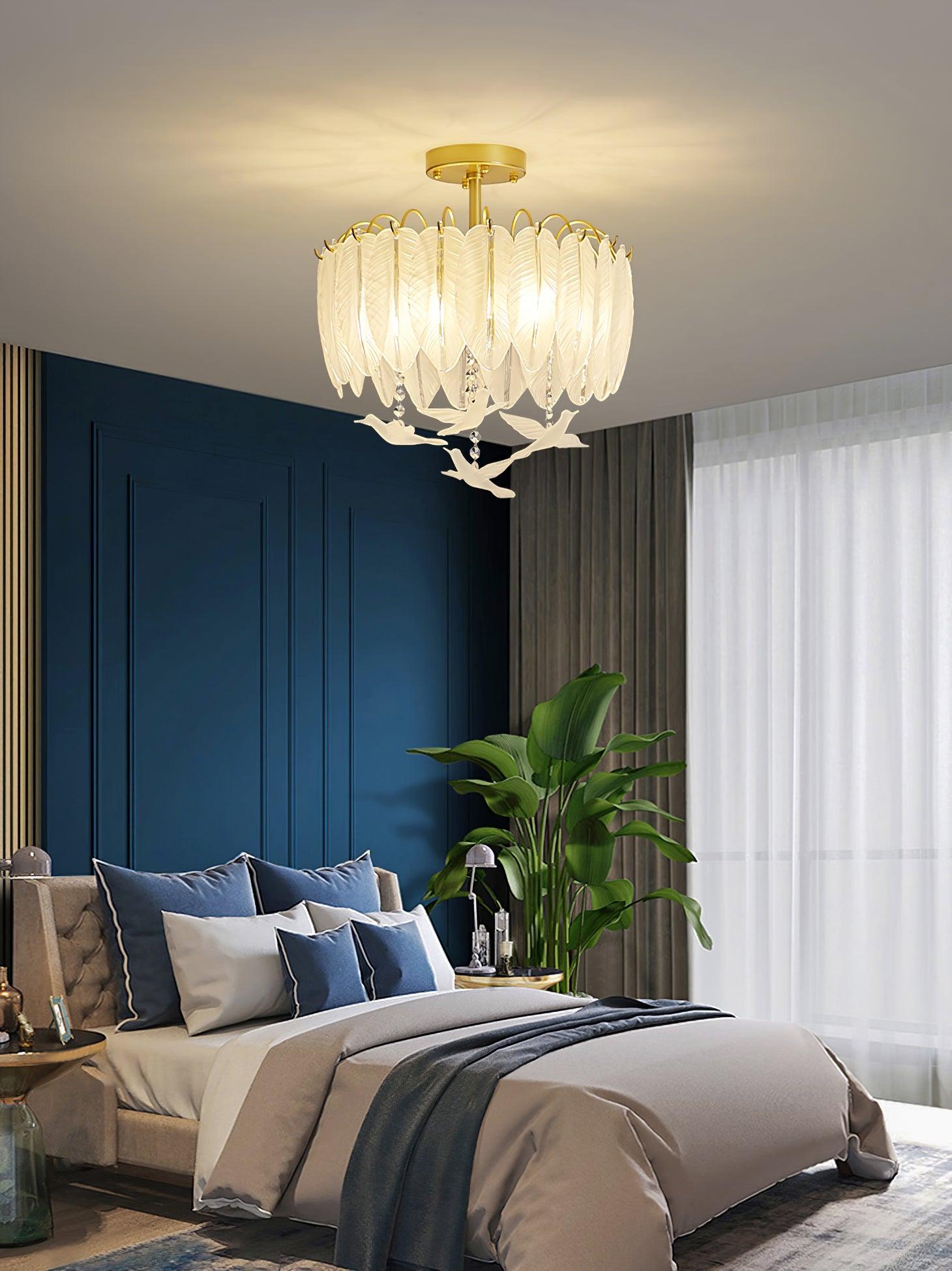 Sevelo Ceiling Lamp Glass Feather Bird Elegant-Neutral Decor
