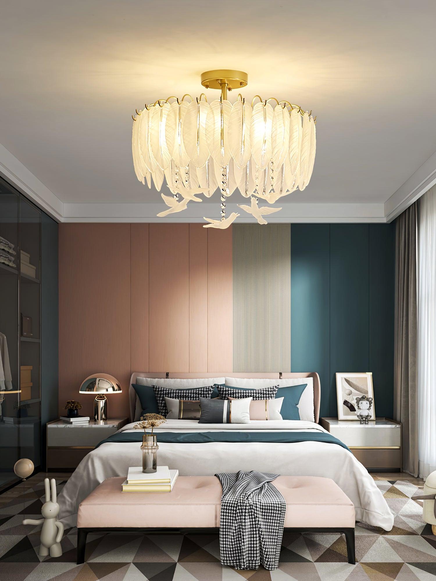 Sevelo Ceiling Lamp Glass Feather Bird Elegant-Neutral Decor