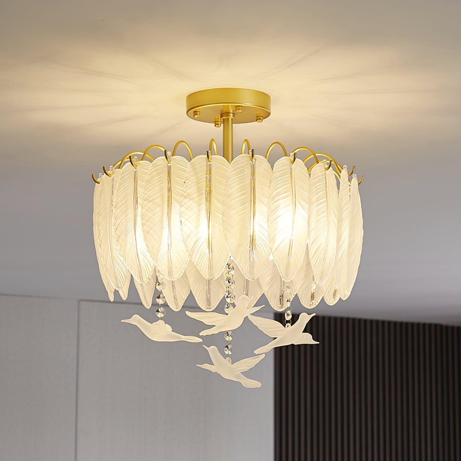 Sevelo Ceiling Lamp Glass Feather Bird Elegant-Neutral Decor
