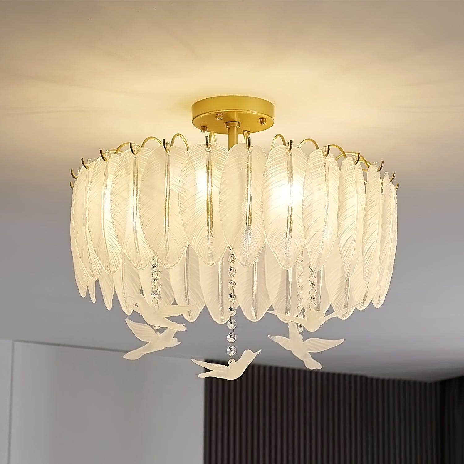 Sevelo Ceiling Lamp Glass Feather Bird Elegant-Neutral Decor