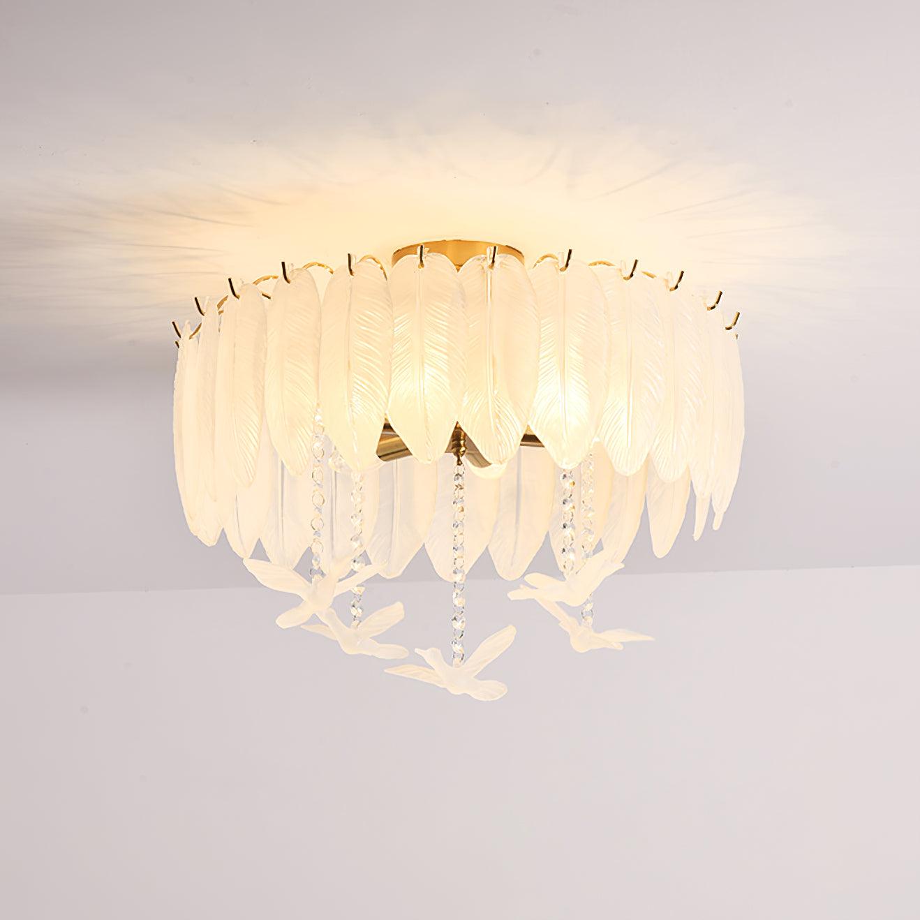 Sevelo Ceiling Lamp Glass Feather Bird Elegant-Neutral Decor