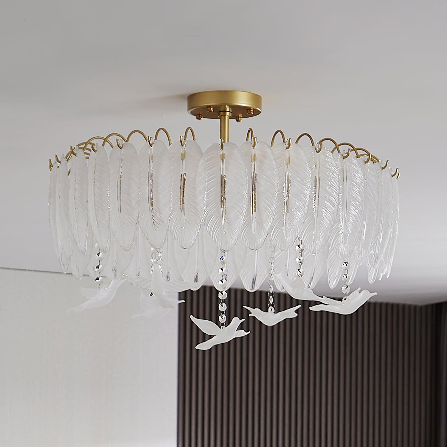 Sevelo Ceiling Lamp Glass Feather Bird Elegant-Neutral Decor