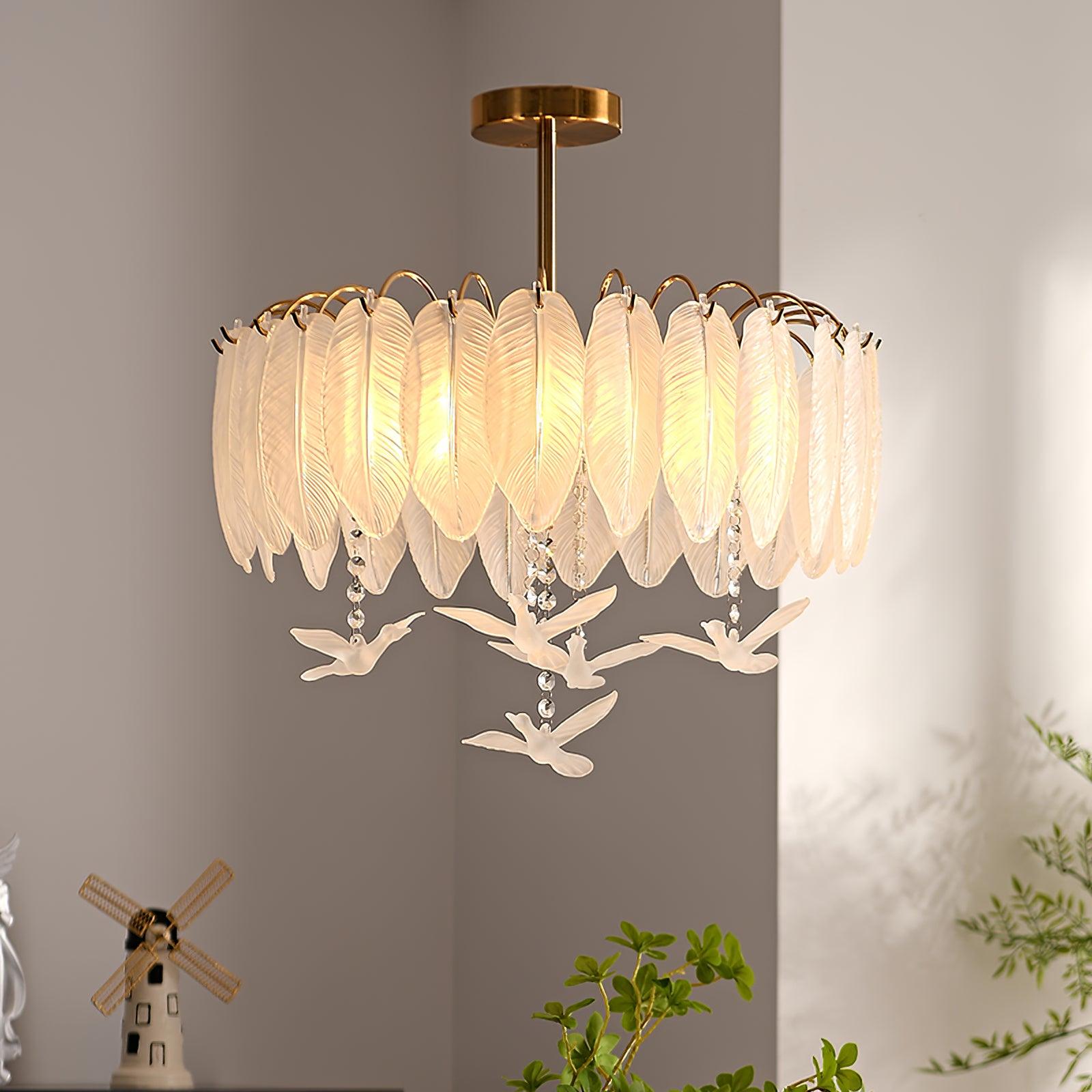 Sevelo Ceiling Lamp Glass Feather Bird Elegant-Neutral Decor
