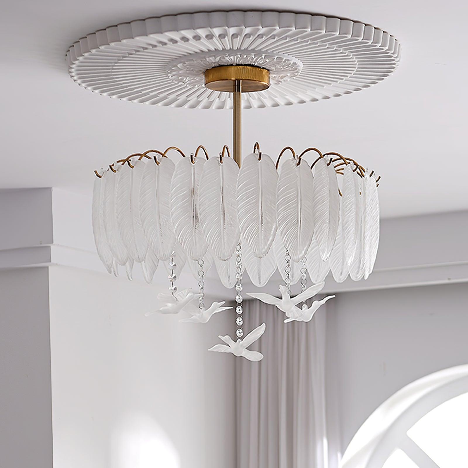 Sevelo Ceiling Lamp Glass Feather Bird Elegant-Neutral Decor