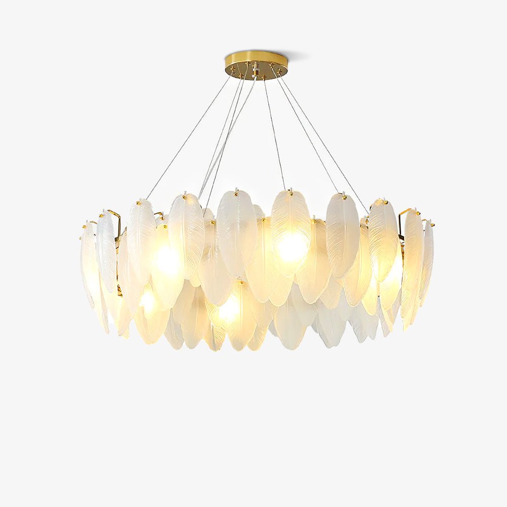 Lustra Chandelier Feather Glass Frosted Layered-Neutral Decor