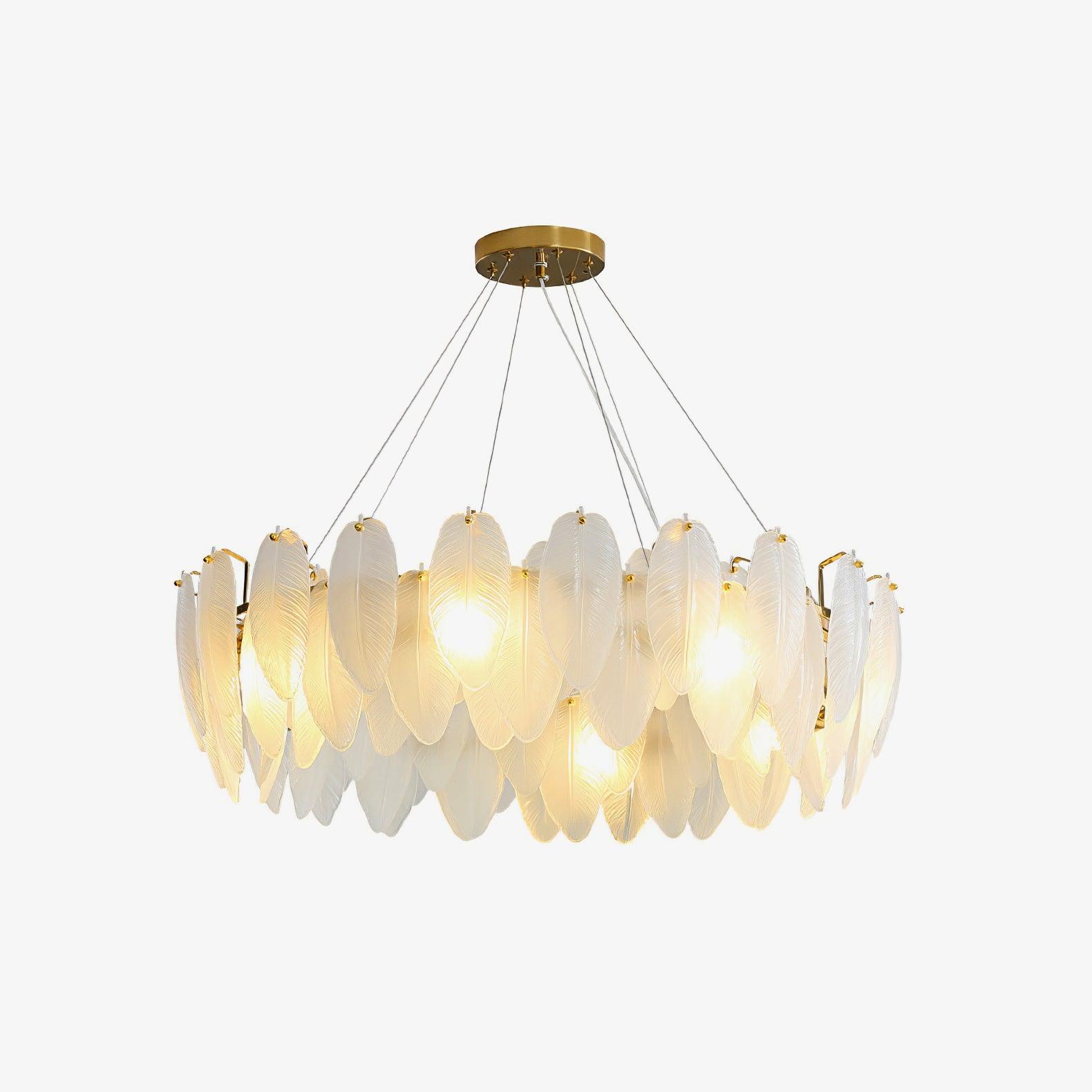 Lustra Chandelier Feather Glass Frosted Layered-Neutral Decor