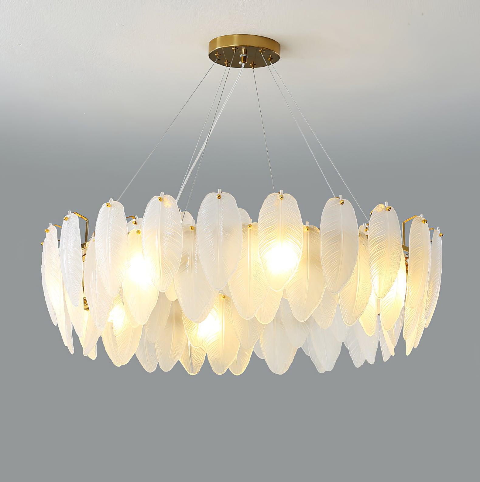 Lustra Chandelier Feather Glass Frosted Layered-Neutral Decor