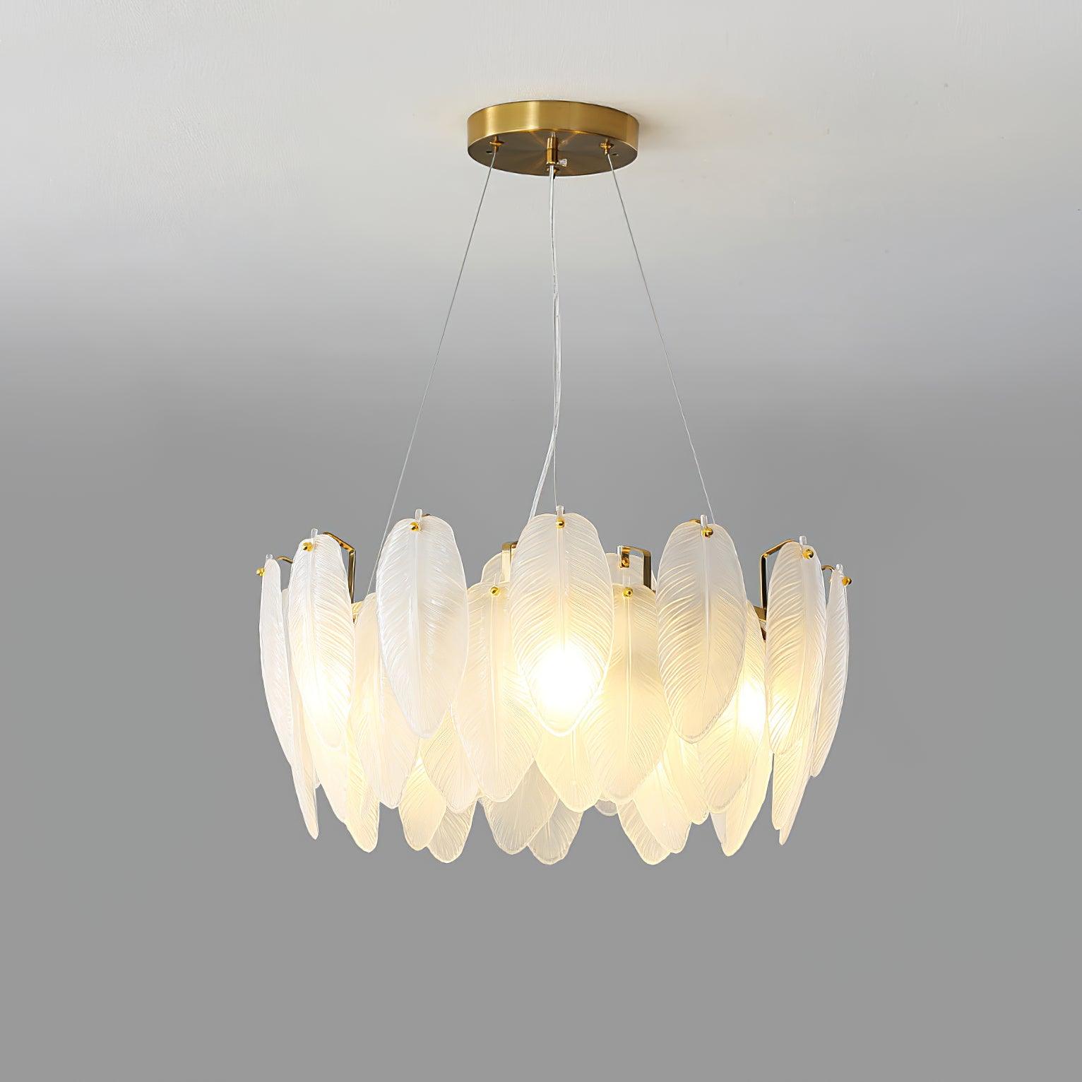 Lustra Chandelier Feather Glass Frosted Layered-Neutral Decor