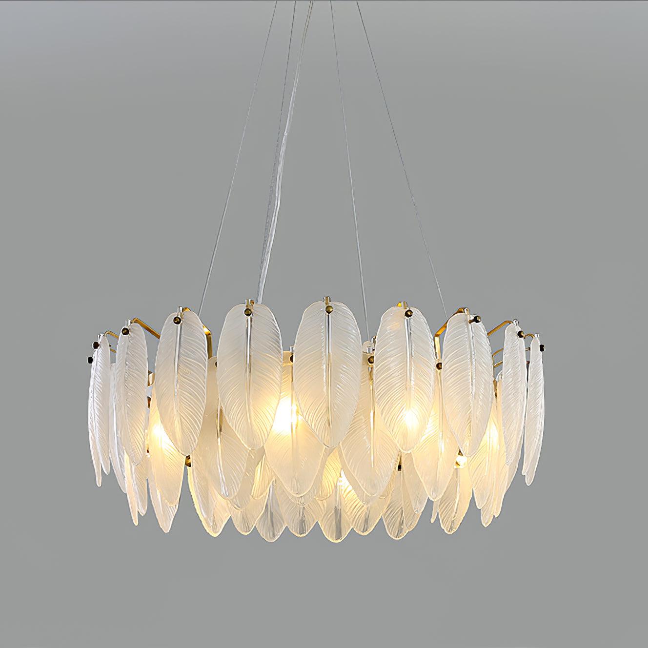 Lustra Chandelier Feather Glass Frosted Layered-Neutral Decor