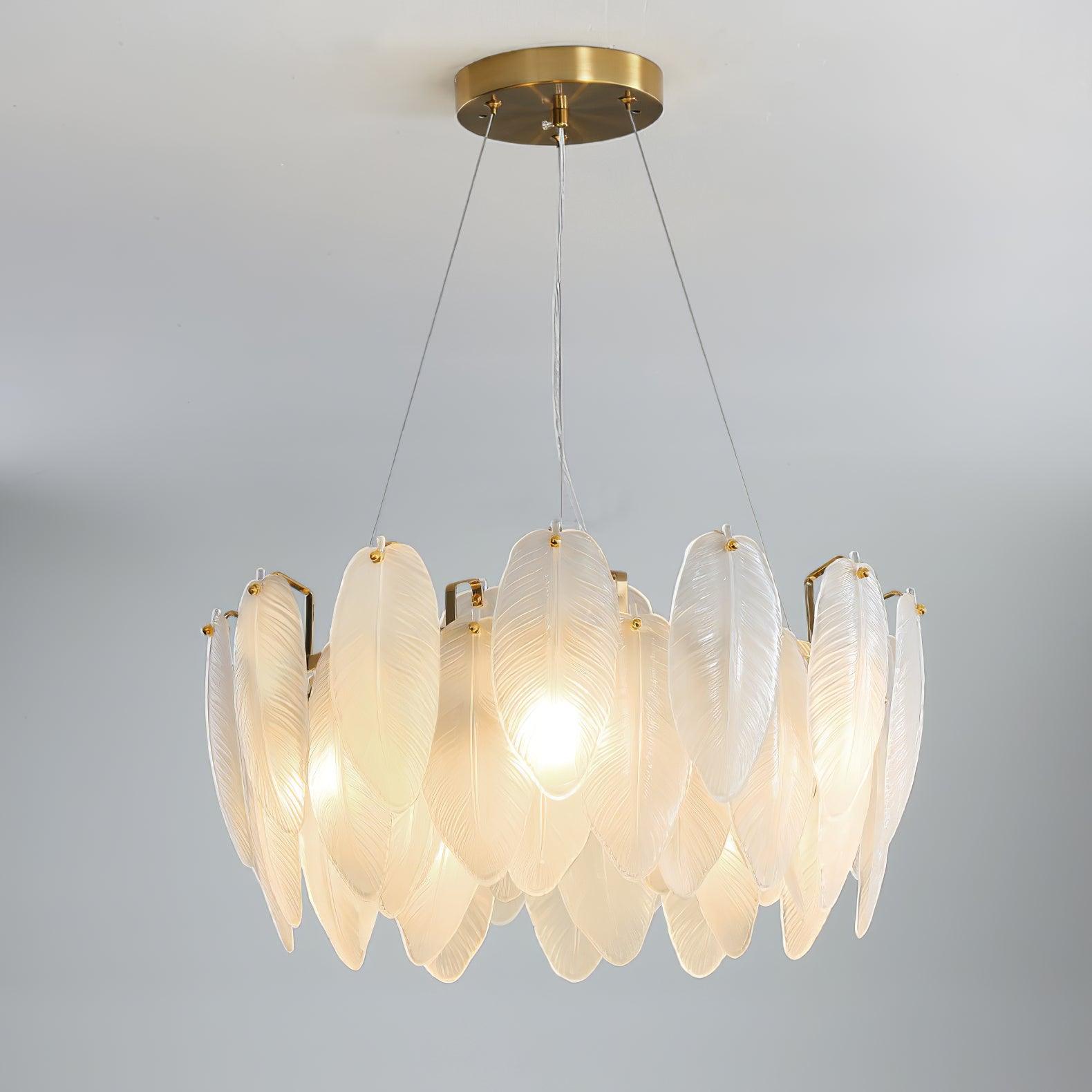 Lustra Chandelier Feather Glass Frosted Layered-Neutral Decor