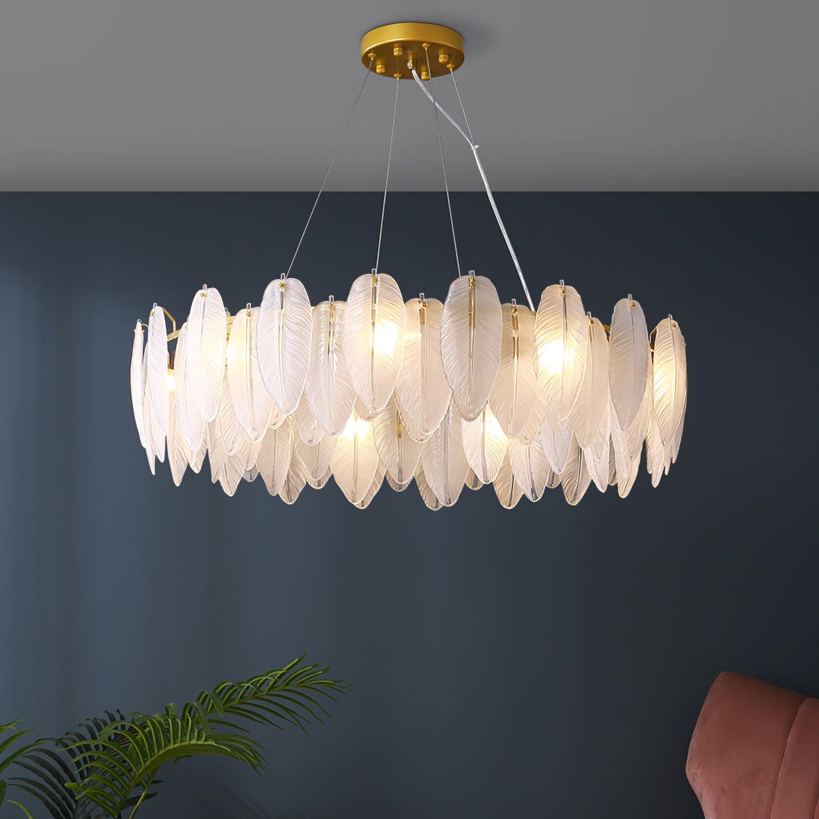 Lustra Chandelier Feather Glass Frosted Layered-Neutral Decor