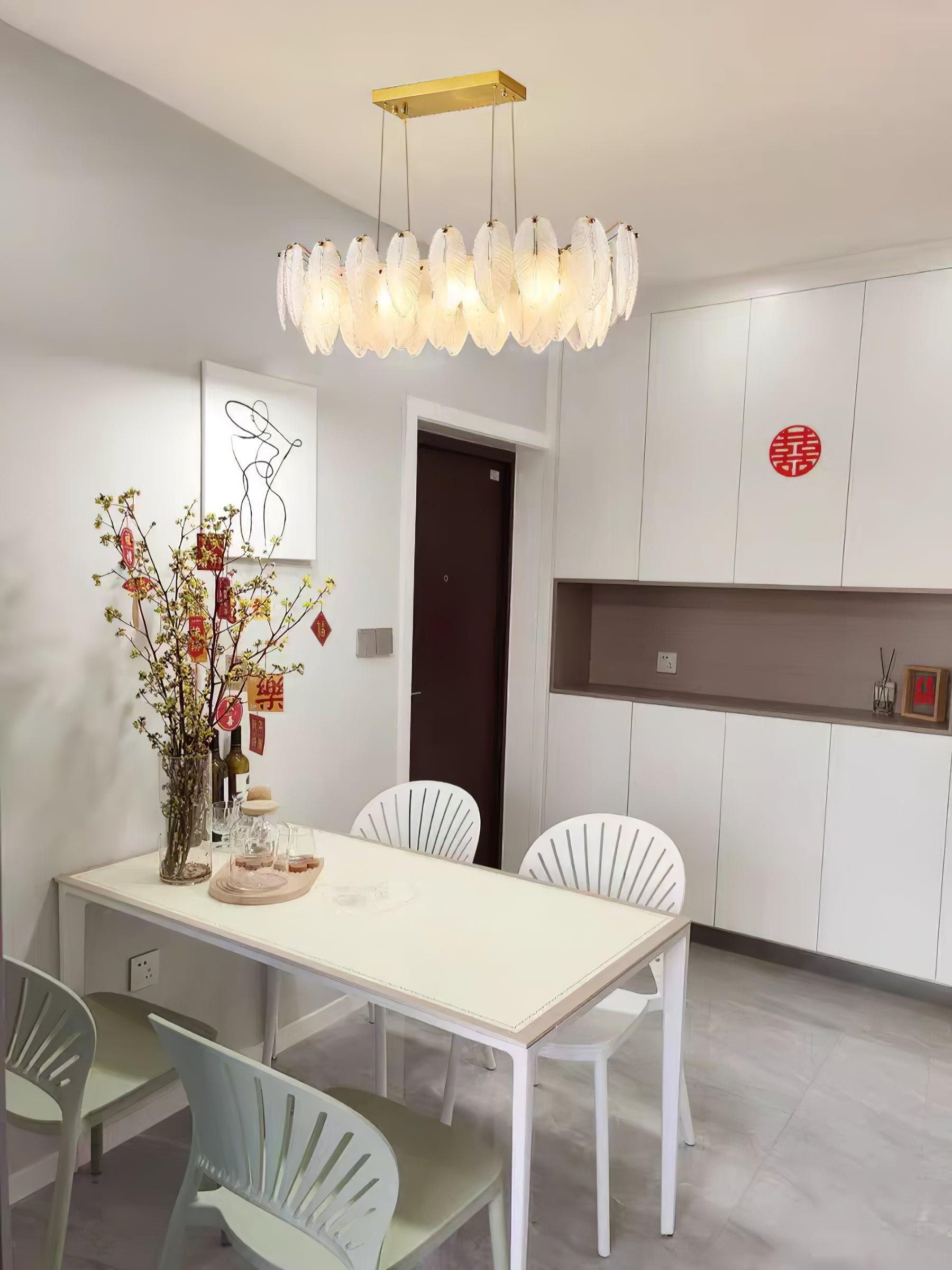 Lustra Chandelier Feather Glass Frosted Layered-Neutral Decor