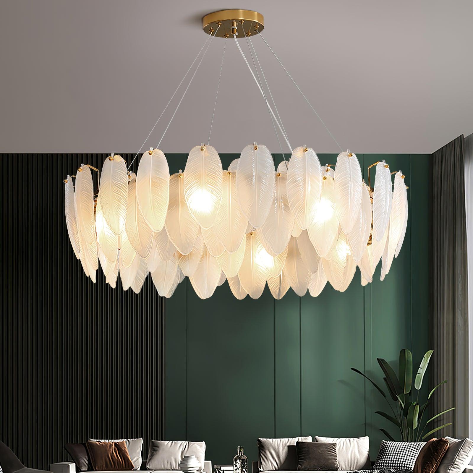 Lustra Chandelier Feather Glass Frosted Layered-Neutral Decor