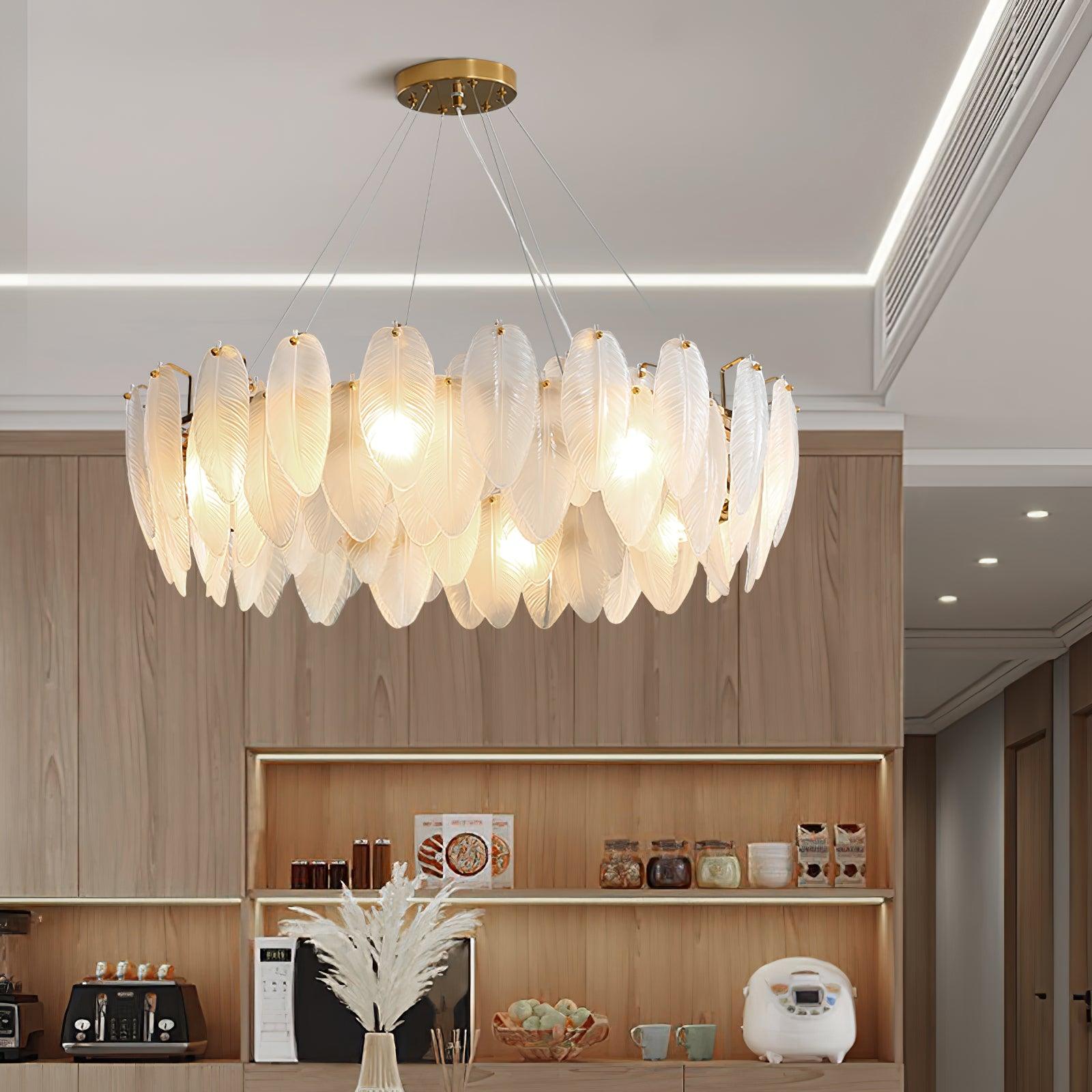 Lustra Chandelier Feather Glass Frosted Layered-Neutral Decor