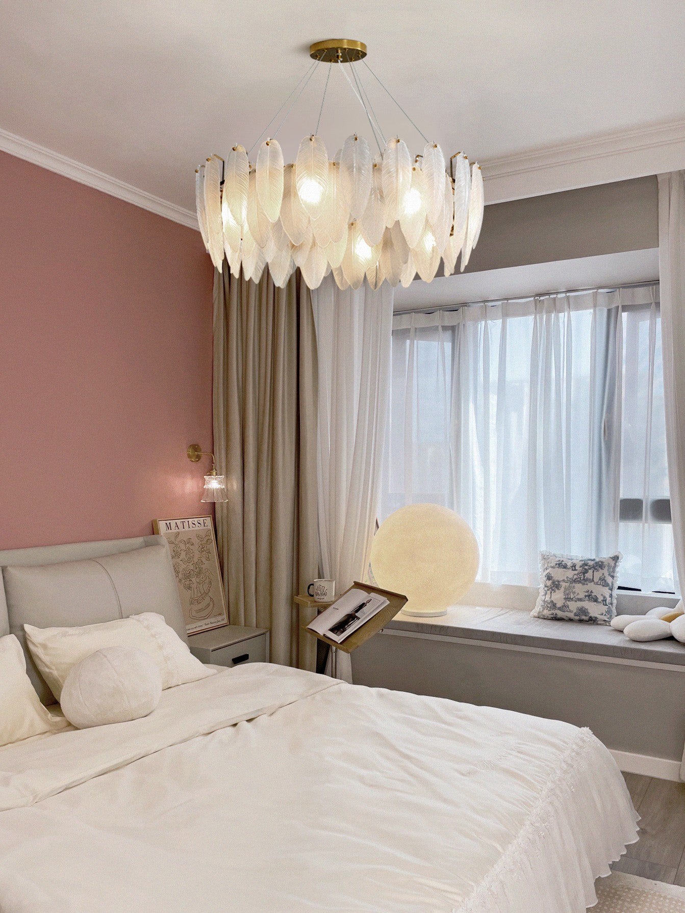 Lustra Chandelier Feather Glass Frosted Layered-Neutral Decor