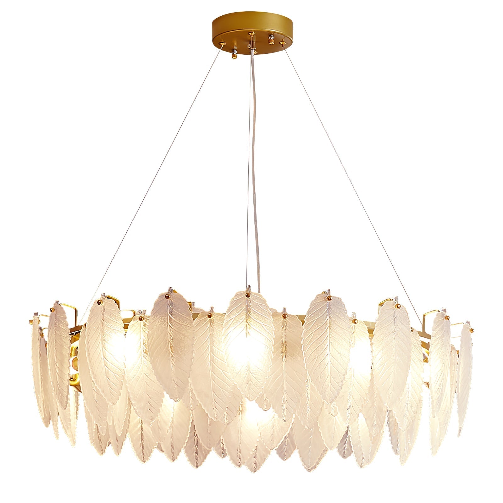 Lustra Chandelier Feather Glass Frosted Layered-Neutral Decor