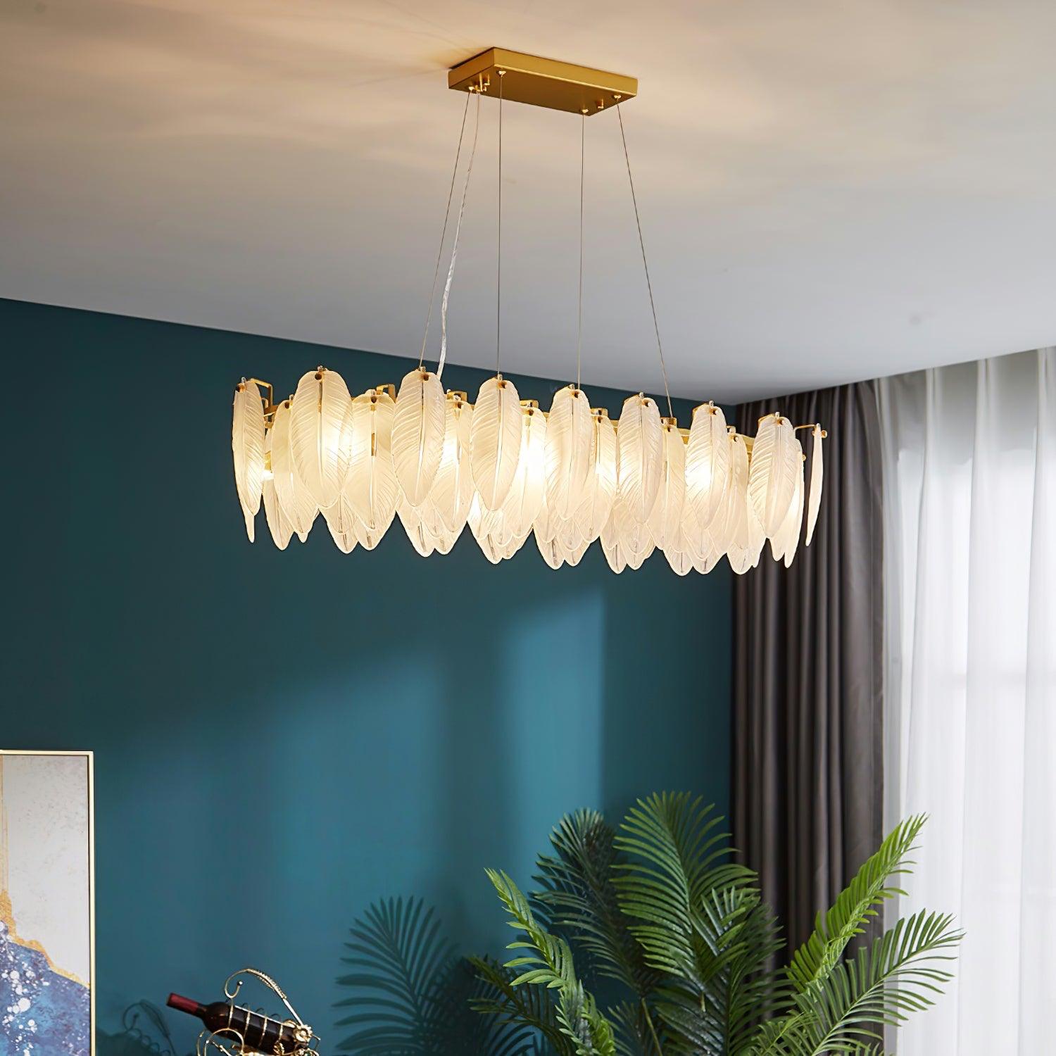 Lustra Chandelier Feather Glass Frosted Layered-Neutral Decor
