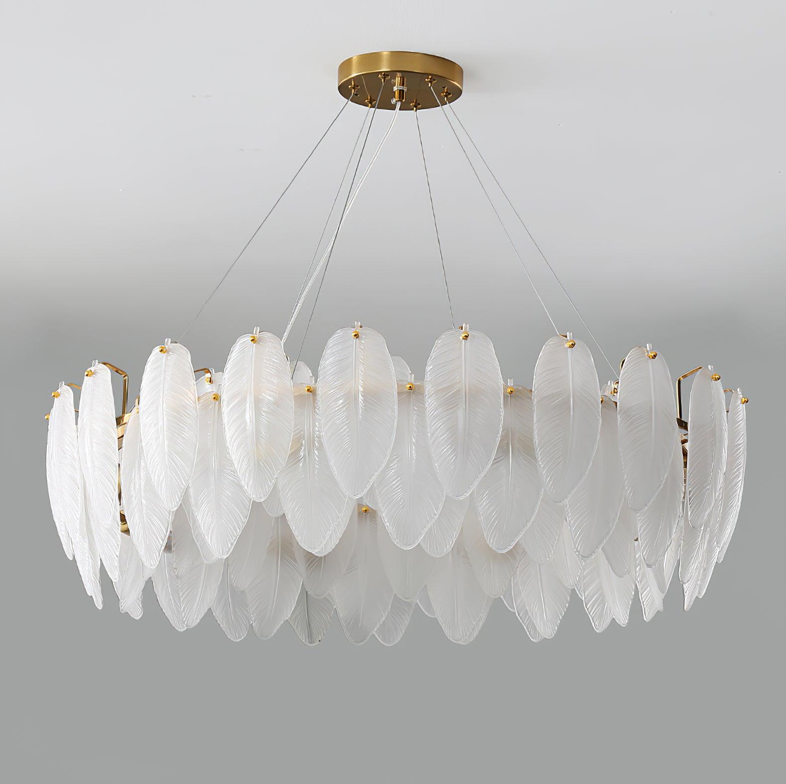Lustra Chandelier Feather Glass Frosted Layered-Neutral Decor