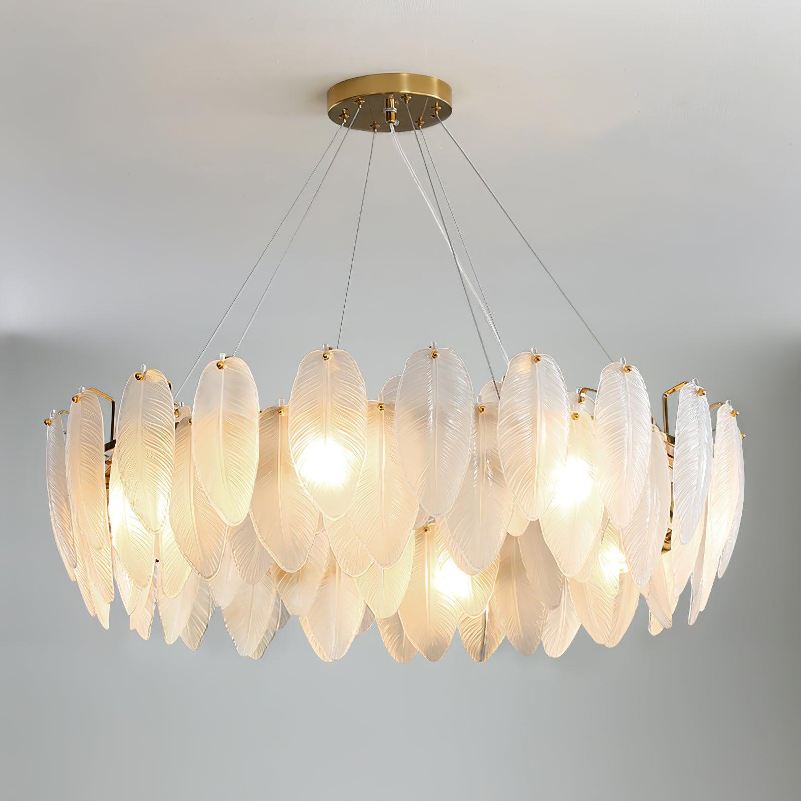 Lustra Chandelier Feather Glass Frosted Layered-Neutral Decor