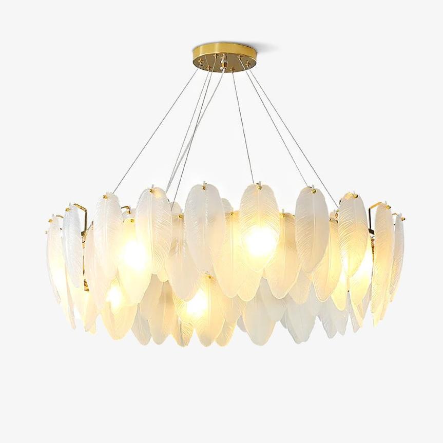 Lustra Chandelier Feather Glass Frosted Layered-Neutral Decor