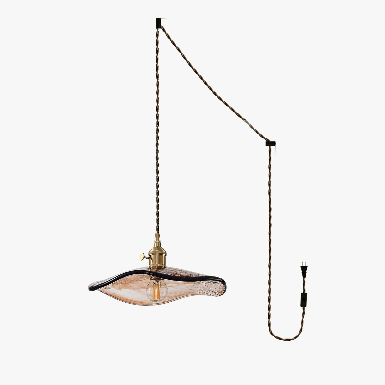 Hildes Art Flower Petal Swag Brass Glass Pendant Light-Neutral Decor