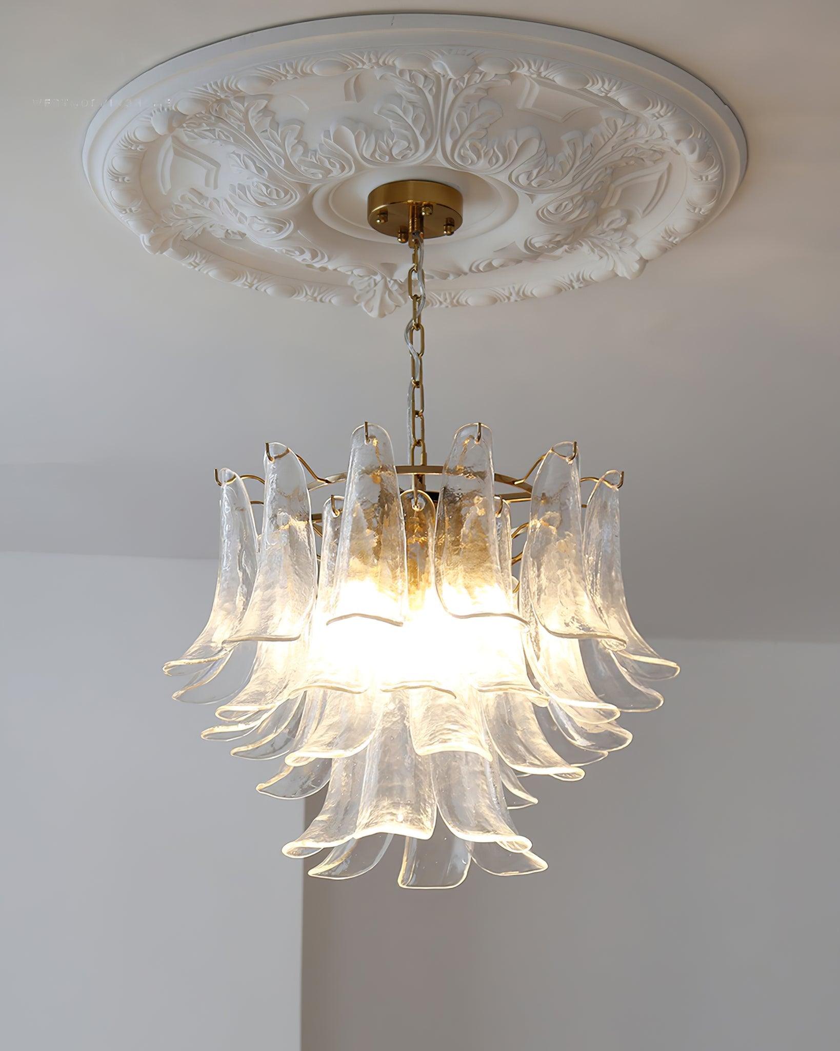Elvess Chandelier Murano Glass Leaf Golden-Neutral Decor