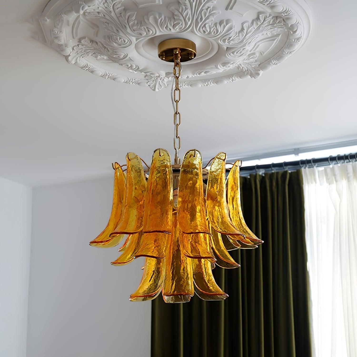 Elvess Chandelier Murano Glass Leaf Golden-Neutral Decor