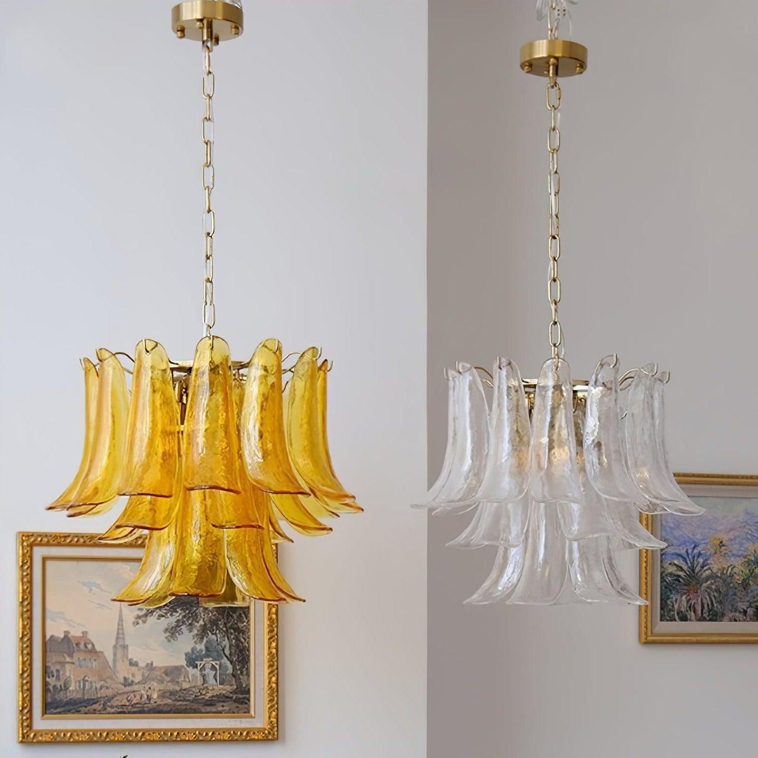 Elvess Chandelier Murano Glass Leaf Golden-Neutral Decor