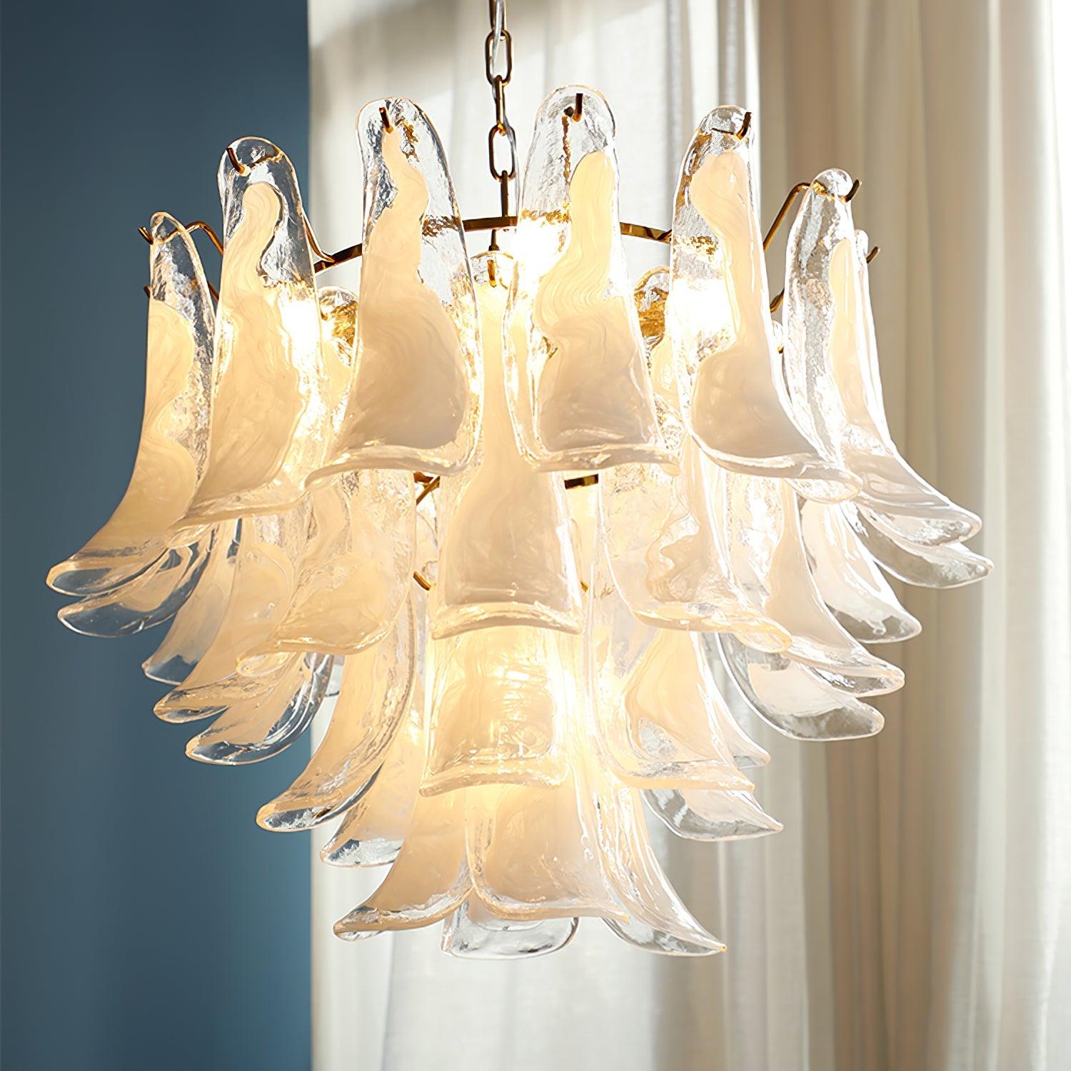 Elvess Chandelier Murano Glass Leaf Golden-Neutral Decor