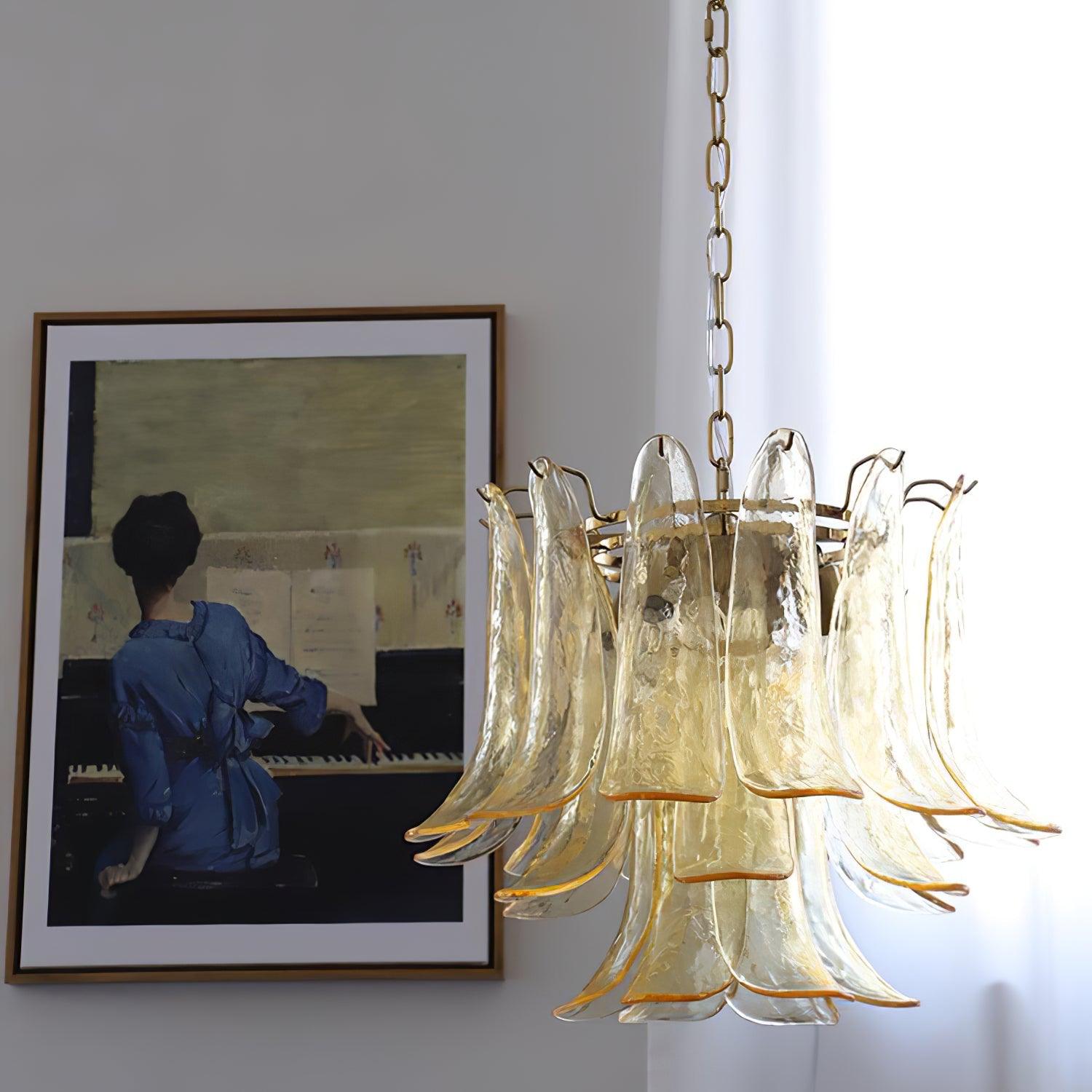 Elvess Chandelier Murano Glass Leaf Golden-Neutral Decor