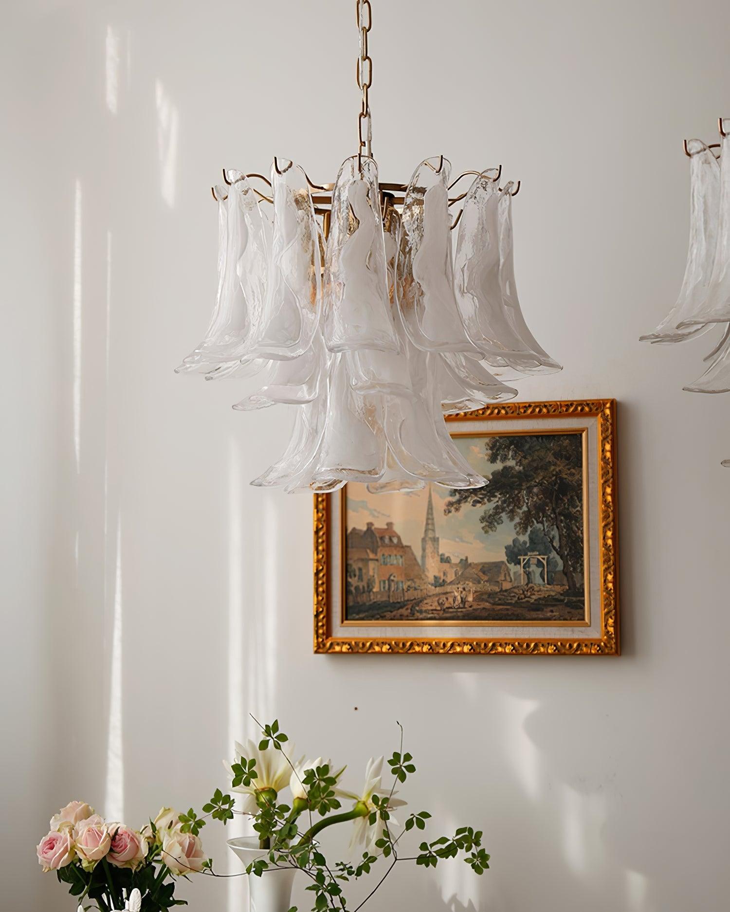 Elvess Chandelier Murano Glass Leaf Golden-Neutral Decor