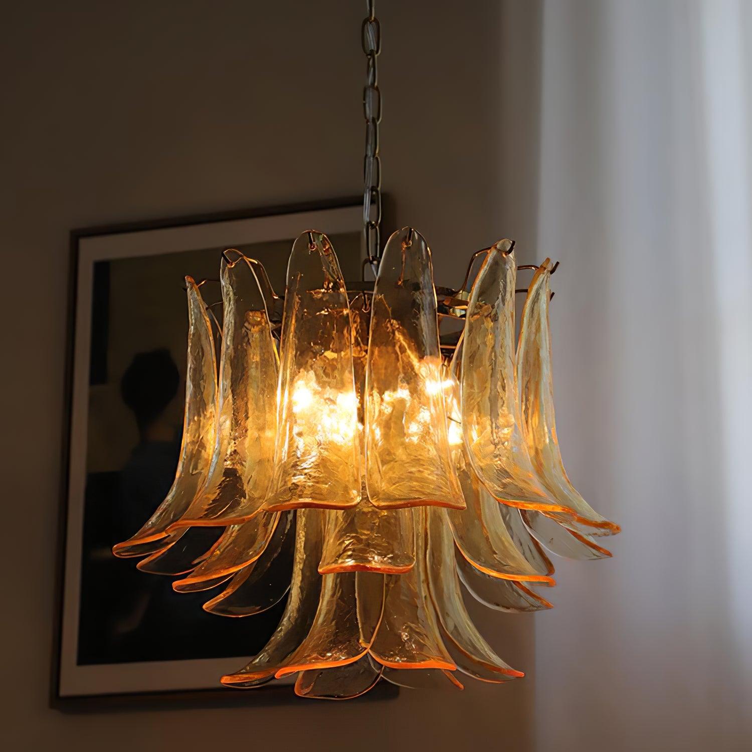 Elvess Chandelier Murano Glass Leaf Golden-Neutral Decor