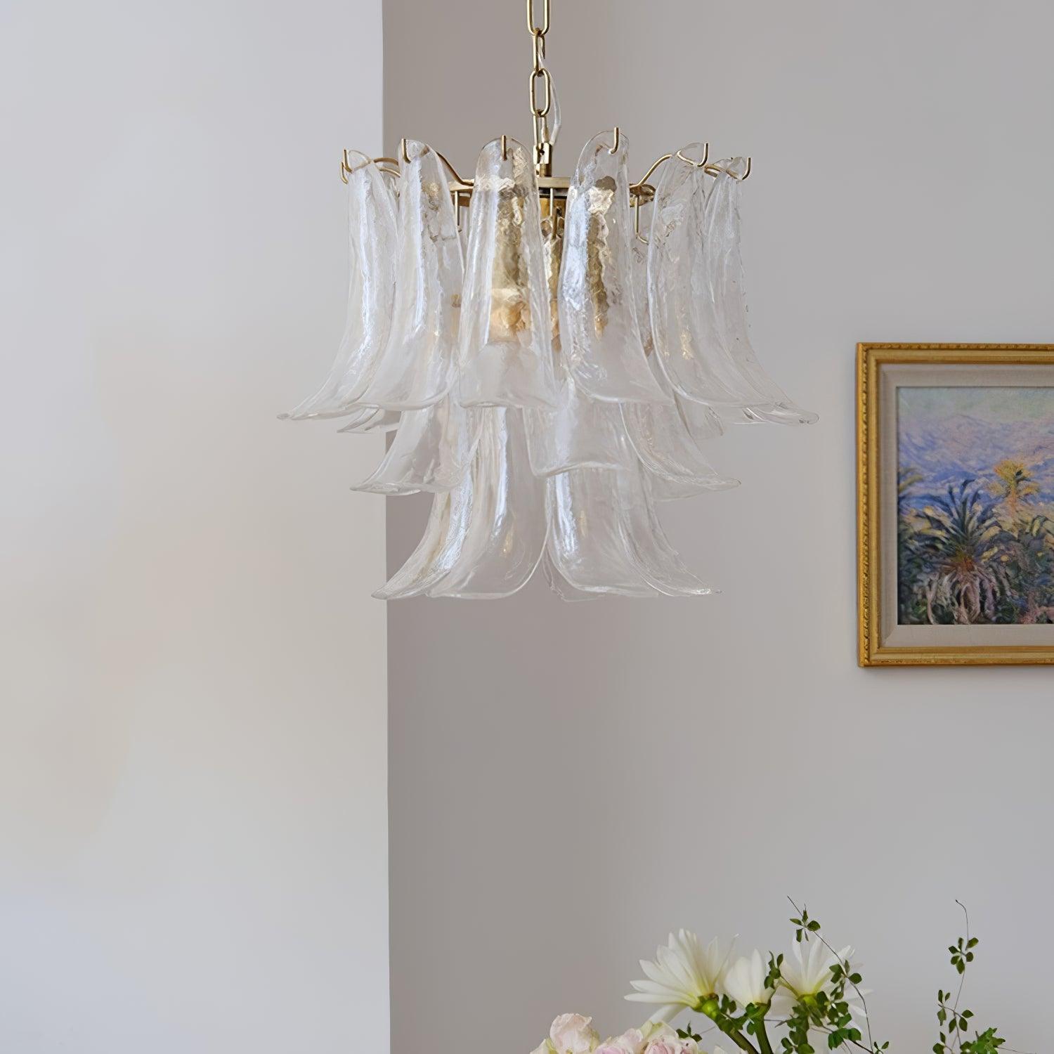 Elvess Chandelier Murano Glass Leaf Golden-Neutral Decor