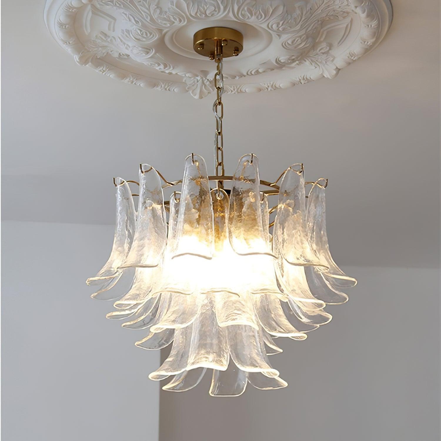 Elvess Chandelier Murano Glass Leaf Golden-Neutral Decor