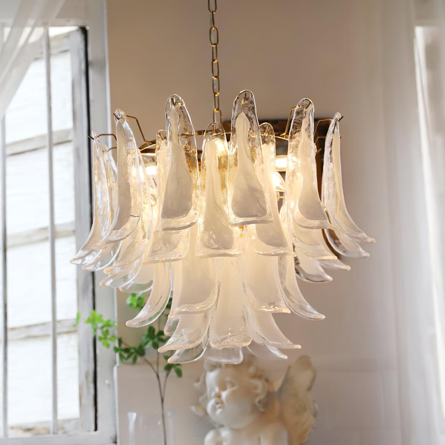 Elvess Chandelier Murano Glass Leaf Golden-Neutral Decor
