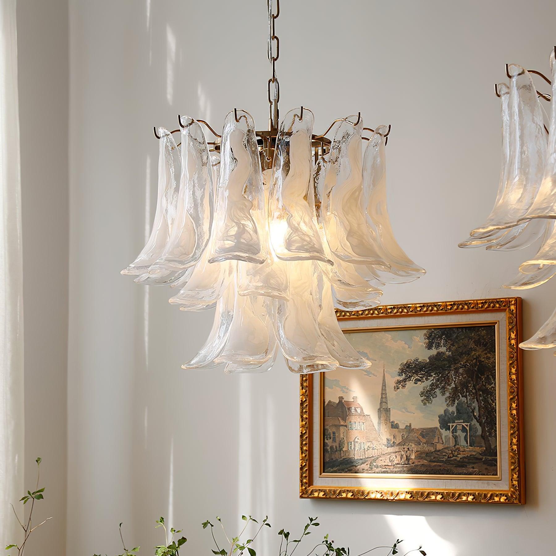 Elvess Chandelier Murano Glass Leaf Golden-Neutral Decor