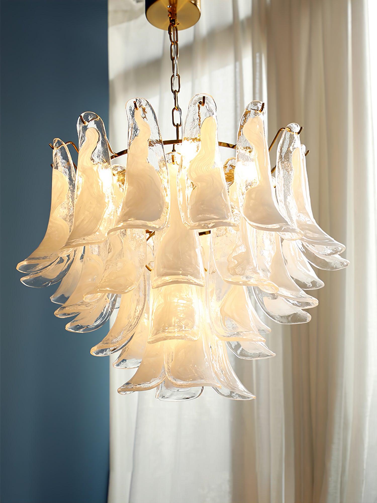 Elvess Chandelier Murano Glass Leaf Golden-Neutral Decor